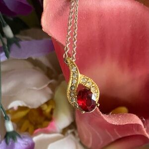 RMN Roman Ruby Elegant Necklace with Rhinestones and matching earrings.